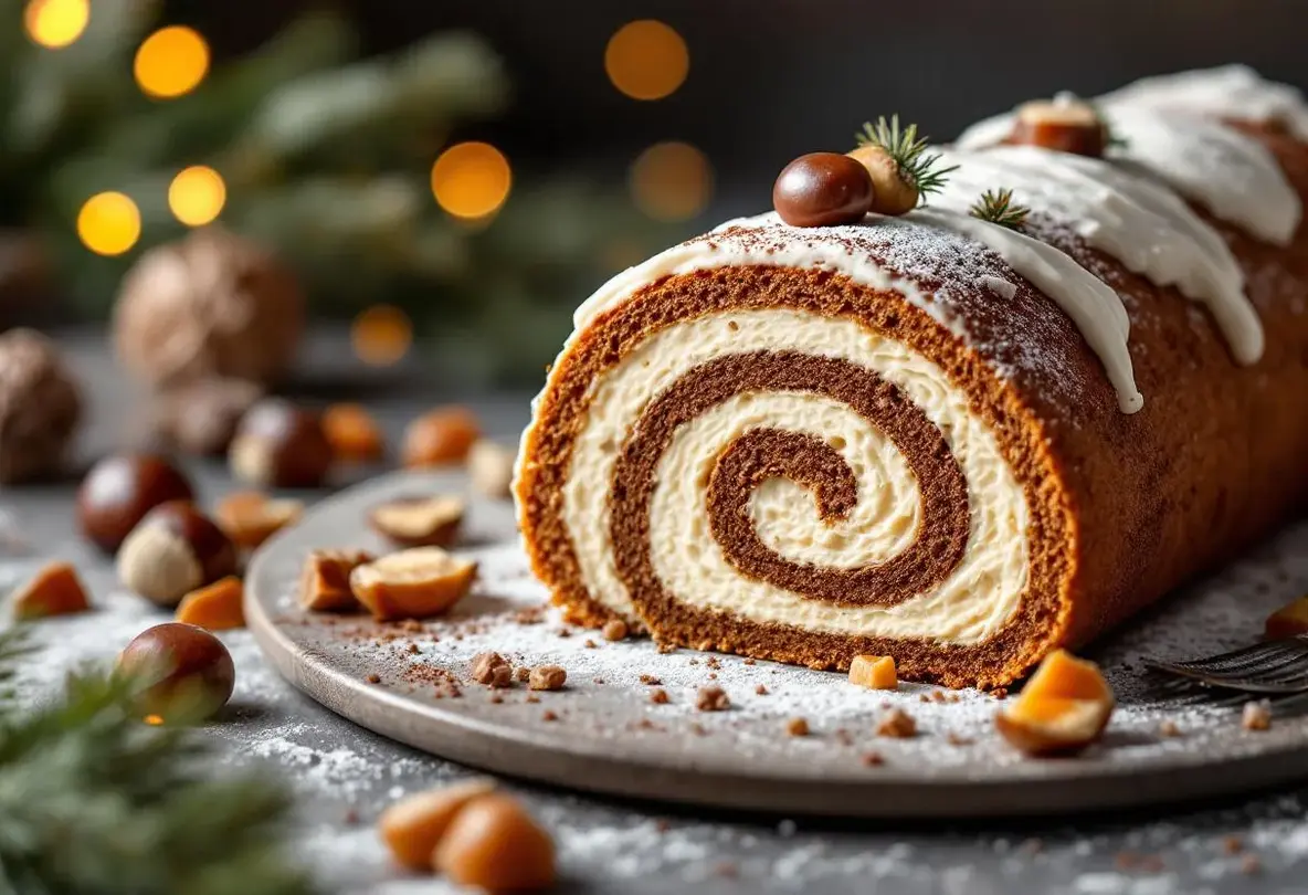Bûche à la crème de marrons, croquante et fondante