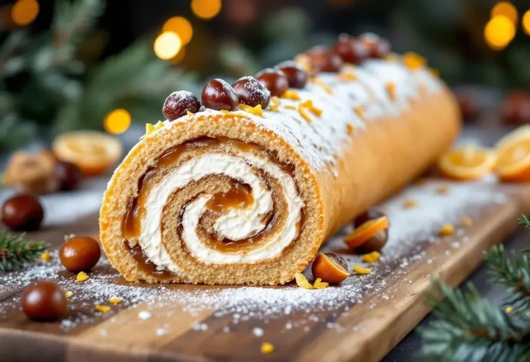 La bûche de Noël roulée aux marrons de Laurent Mariotte, ultra traditionnelle mais délicieusement twistée à l’agrume La bûche de Noël roulée aux marrons de Laurent Mariotte, ultra traditionnelle mais délicieusement twistée à l’agrume