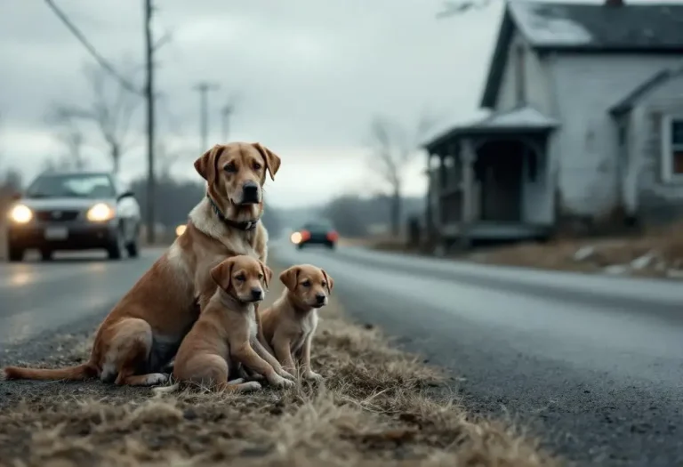En apercevant une chienne et ses 2 chiots au bord de la route, une automobiliste ressent un besoin irrésistible de faire demi-tour pour les sauver tous les trois En apercevant une chienne et ses 2 chiots au bord de la route, une automobiliste ressent un besoin irrésistible de faire demi-tour pour les sauver tous les trois